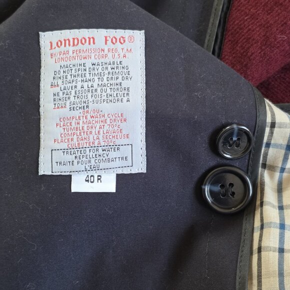 VTG London Fog Long Trench Coat 40R Men Navy Detach Lining Retro Grunge NO BELT - Picture 8 of 16